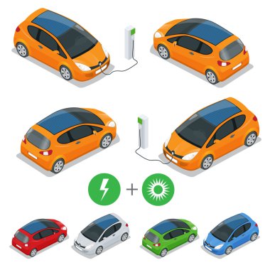 Güneş panelleri ile elektrikli araba. Eko araba.