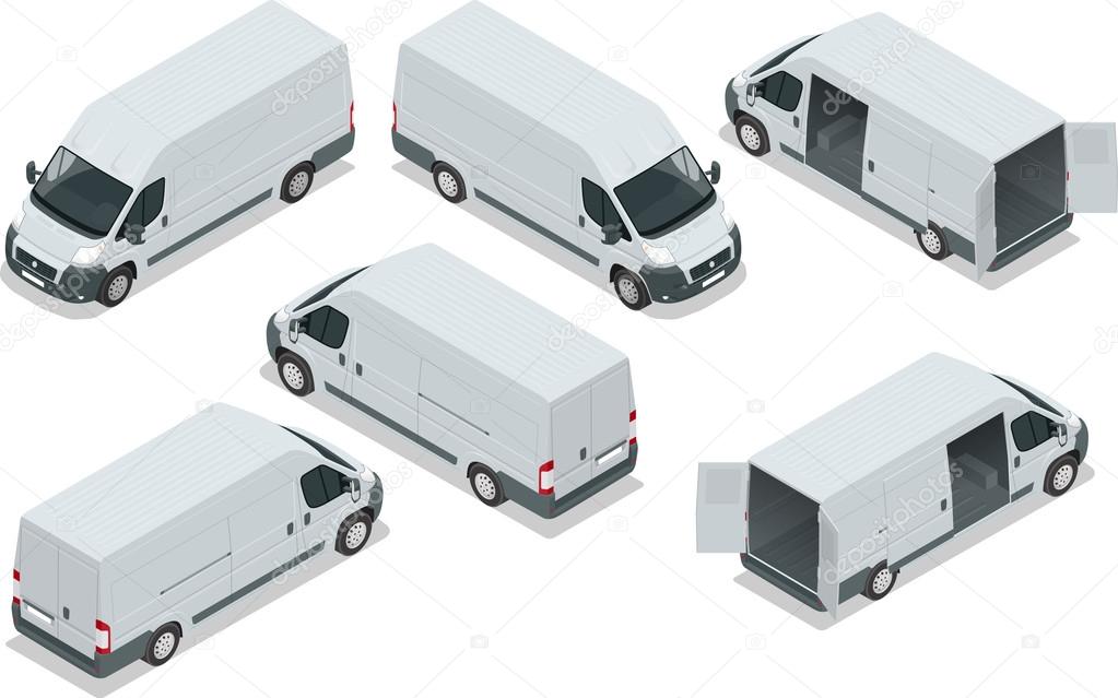 Truck for transportation cargo. Van for the carriage of cargo. Delivery car. Vector isometric illustration