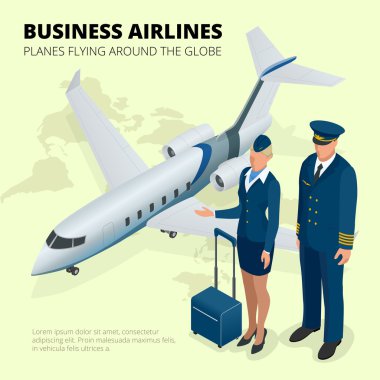 Business airlines, Planes flying around the globe. Flat 3d isometric vector illustration