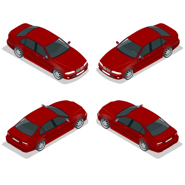 Red Sedan Car. Flat isometric high quality city transport icon set. Vector illustration — Stock Vector