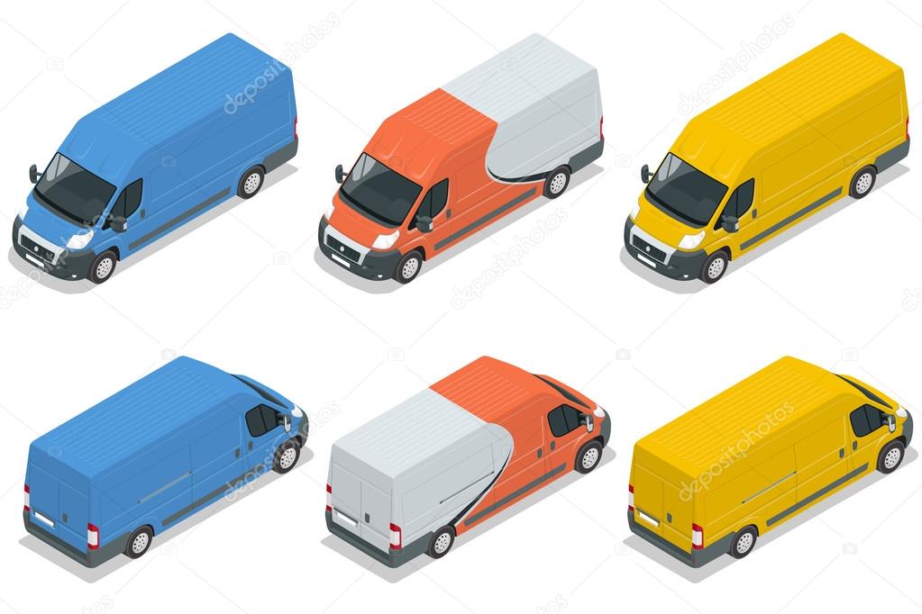 Commercial vehicle, van for the carriage of cargo flat 3d vector isometric illustration isolated on white background. Cargo truck