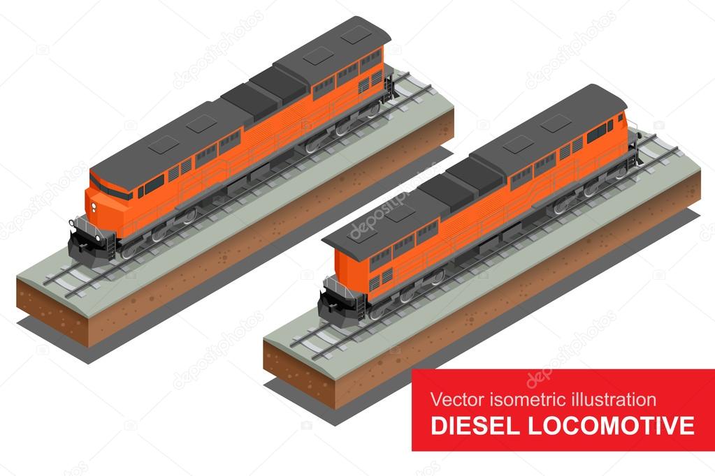 Vector isometric illustration of  Diesel Locomotivel. Train Locomotive Transportation Railway Transport vector flat 3d  isometric illustration