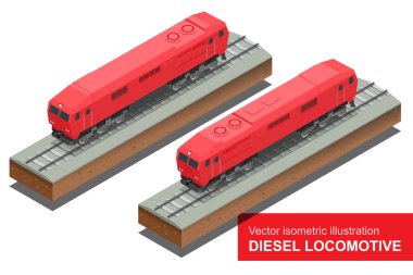 Vector isometric illustration of  Diesel Locomotivel. Train Locomotive Transportation Railway Transport vector flat 3d isometric illustration.