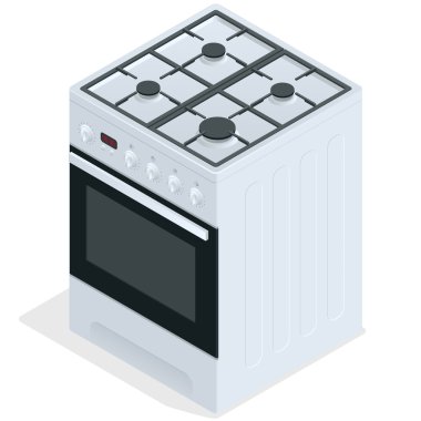White gas stove. Free standing cooker.Vector 3d flat isometric illustration