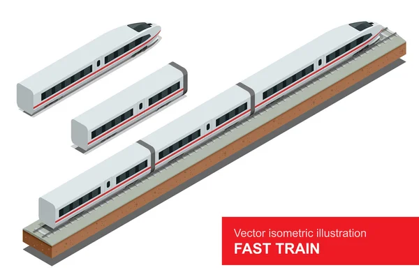 Modern high speed train. Vector isometric illustration of a Fast Train. Vehicles designed to carry large numbers of passengers. Isolated flat 3d vector isometric of modern high speed train — Stockový vektor