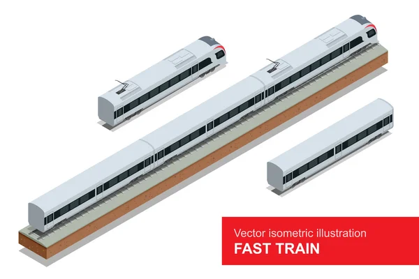 Современный скоростной поезд. Векторная изометрическая иллюстрация быстрого поезда. Транспортные средства предназначены для перевозки большого количества пассажиров. Изолированная плоская 3d-векторная изометрия современного высокоскоростного поезда — стоковый вектор