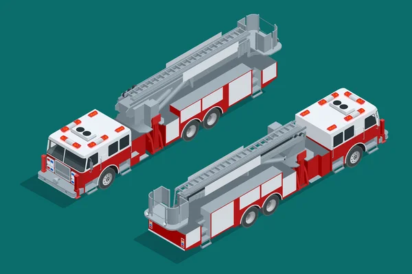 Fire truck isolated. Fire suppression and victim assistance. Flat 3d isometric high quality city transport icon — ストックベクタ