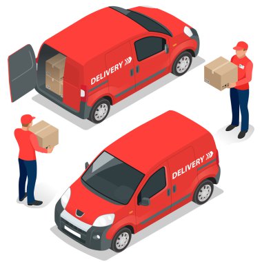 Free delivery, Fast delivery, Home delivery, Free shipping, 24 hour delivery, Delivery Concept, Express Delivery, delivery man. Flat 3d vector isometric illustration clipart