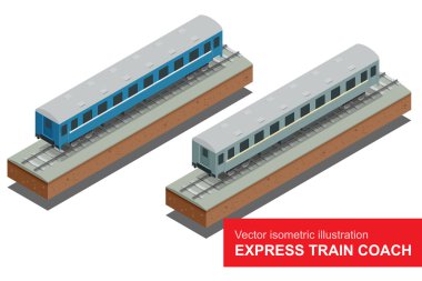 Vector isometric illustration of a Fast Train. Fast Train. Vehicles designed to carry large numbers of passengers. Isolated vector of modern high speed train.