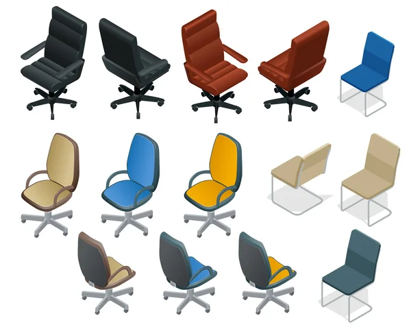 Office chair isolated on white background. Chair and armchair isometric vector set. Modern chairs. Flat 3d vector isometric illustration — Stock vektor