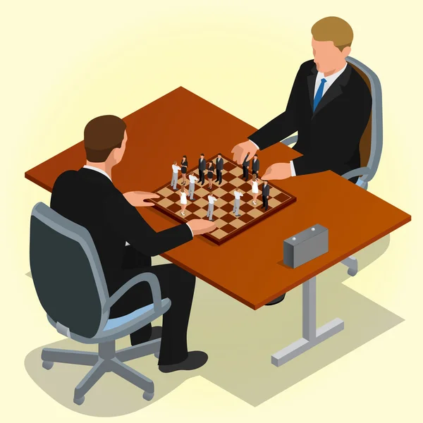 Two CEO playing chess using businessman. Business concept. Flat 3d isometric vector illustration. — Stock Vector