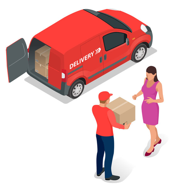 Free delivery, Fast delivery, Home delivery, Free shipping, 24 hour delivery, Delivery Concept, Express Delivery, delivery man. Flat 3d vector isometric illustration