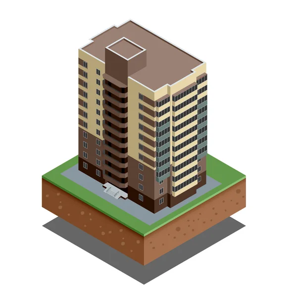 Isometric buildings real estate - city buildings - Residential house - decorative icons set - isolated vector illustration - architecture — Stok Vektör