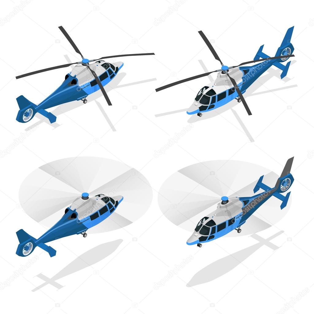 Helicopters isolated on white - flat 3d vector isometric illustration