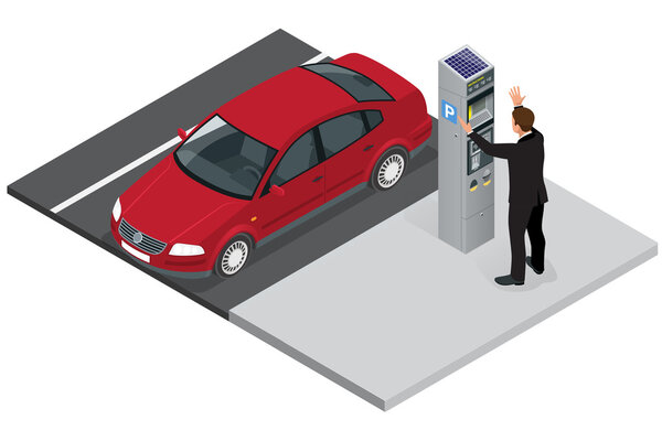 Isometric Parking meter. Parking meter did not give ticket. Parking meter error. Parking meter breaking. Flat 3d isometric vector illustration