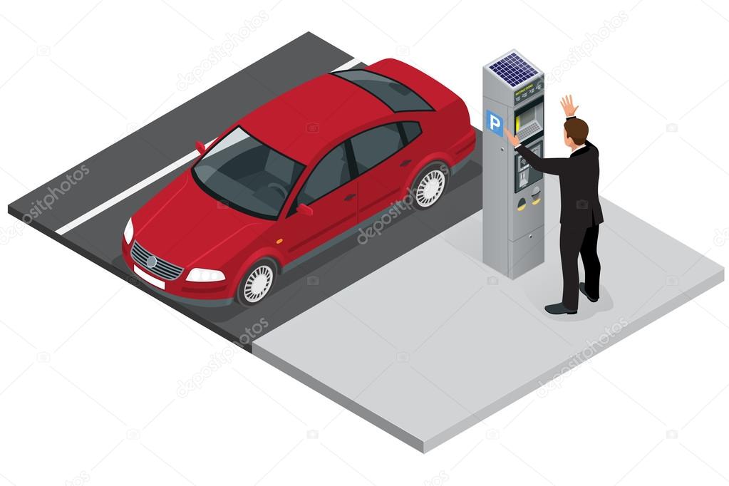 Isometric Parking meter. Parking meter did not give ticket. Parking meter error. Parking meter breaking. Flat 3d isometric vector illustration