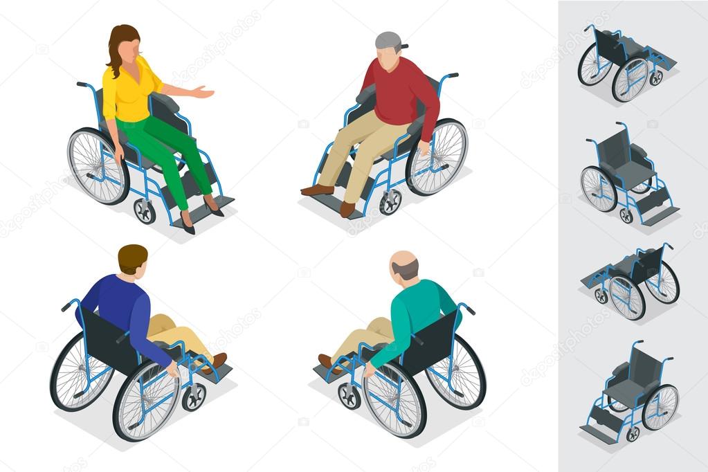Wheelchair isolated. Man in Wheelchair. Flat 3d isometric vector illustration. International Day of Persons with Disabilities