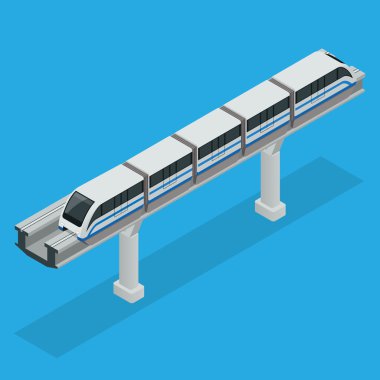 Monoray treni. Gökyüzü Treni. Bir Gökyüzü Treni vektör biyometrik illüstrasyon. Çok sayıda yolcu taşımak için tasarlanmış araçlar. Modern yüksek hızlı trenin izole vektörü.