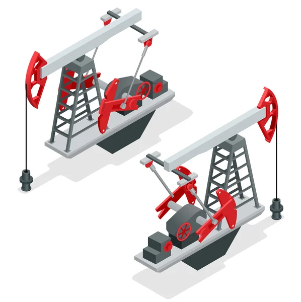 Pompe à huile. Pompe à huile plate-forme pétrolière machine industrielle d'énergie pour le pétrole. Industrie pétrolière et gazière. Illustration vectorielle isométrique 3D plate pour infographie . — Image vectorielle