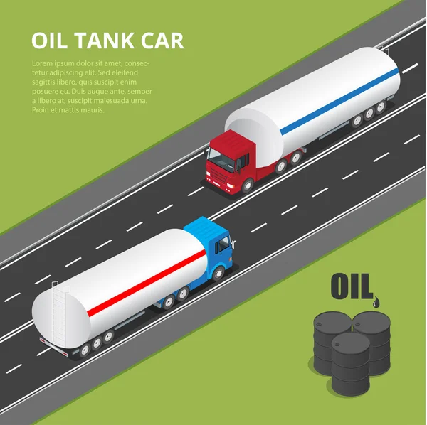 Plano 3d isométrico de alta qualidade conjunto de ícones de transporte da cidade. Vetor ilustração caminhão de carga, caminhão de óleo — Vetor de Stock