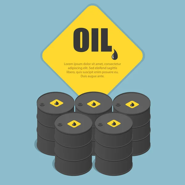 Metal petrol varil. Petrol, petrol, tank arabası, tanker. Petrol endüstrisi işi. Düz 3d izometrik infografik vektör illüstrasyon. — Stok Vektör