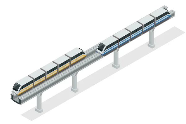 Monorail trein. Sky Train. Vector isometrische illustratie van een hemel trein. Voertuigen die zijn ontworpen om grote aantallen passagiers te vervoeren. Geïsoleerde vector van de moderne hogesnelheidstrein. — Stockvector