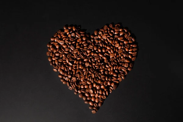 Brown Coffee Beans Heart Shaped Background Texture Close Horizontal Orientation — Stock Photo, Image