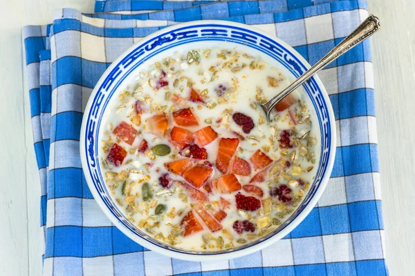 Porridge with milk, pumpkin and fresh fruit — Stock Photo, Image