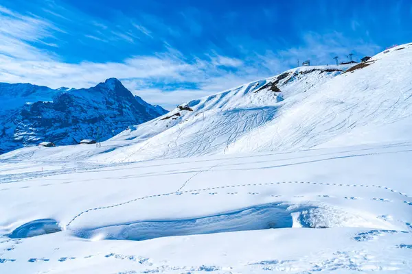 Χειμερινό Τοπίο Στο Πρώτο Βουνό Στις Ελβετικές Άλπεις Στο Grindelwald — Φωτογραφία Αρχείου