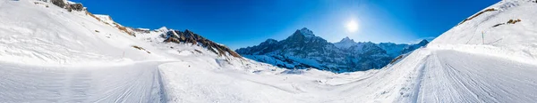 Peisaj Panoramic Iarnă 360 Grade Vârfuri Acoperite Zăpadă Văzute Din — Fotografie, imagine de stoc