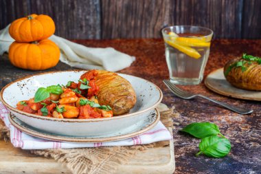 Chorizo ve tereyağlı güveç ve fırında patates.