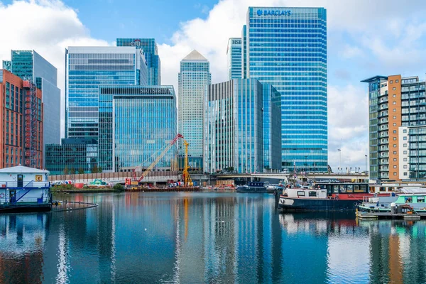 London Listopad 2020 Nowoczesne Drapacze Chmur Canary Wharf Centrum Finansowe — Zdjęcie stockowe