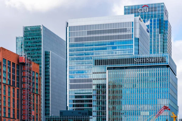 London Storbritannien November 2020 Moderna Skyskrapor Canary Wharf Det Finansiella — Stockfoto