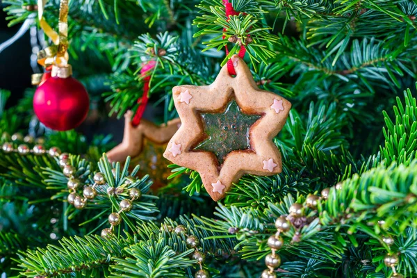 Christmas Stained Glass Window Biscuit Christmas Tree — Stock Photo, Image