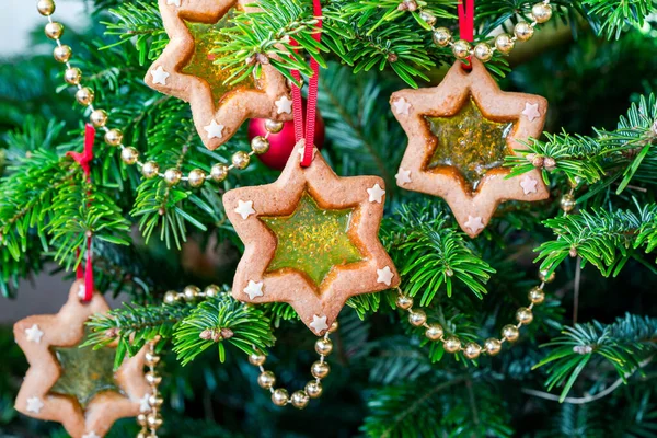 Christmas Stained Glass Window Biscuits Christmas Tree — Stock Photo, Image