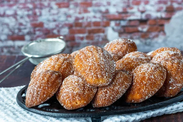 Παραδοσιακά Κέικ Madeleines Πασπαλισμένα Άχνη Ζάχαρη — Φωτογραφία Αρχείου