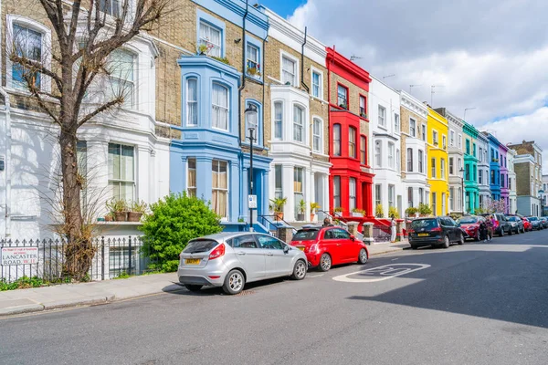 Londres Reino Unido Abril 2021 Casas Coloridas Rua Residencial Notting — Fotografia de Stock