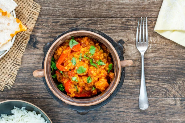 Indian Vegetarian Roșu Linte Dhal Curry Vedere Deasupra Capului — Fotografie, imagine de stoc