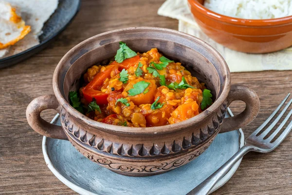 Indian Vegetarian Roșu Linte Dhal Curry — Fotografie, imagine de stoc