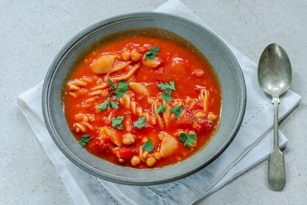 Sopa Tomate Grão Bico Macarrão — Fotografia de Stock