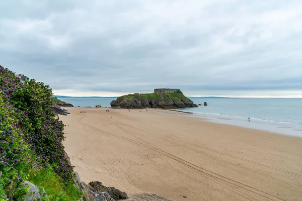 Sandstrand Und Insel Catherine Tenby South Pembrokeshire Wales — Stockfoto