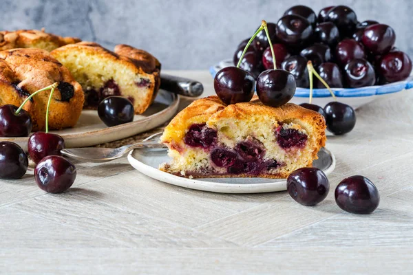 Inicio Horneado Pastel Esponja Cereza Negro — Foto de Stock