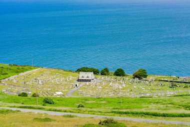 Great Orme Burnu manzaralı St. Tudno mezarlığı, Llandudno, Galler