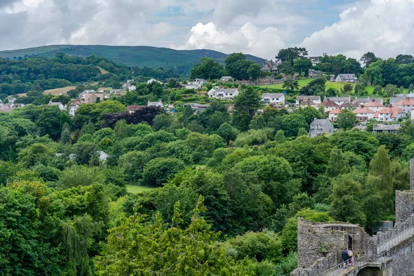 Conwy Çevreleyen Kırsal Alanların Havadan Görüntüsü Conwy Galler Gelen Turistler — Stok fotoğraf