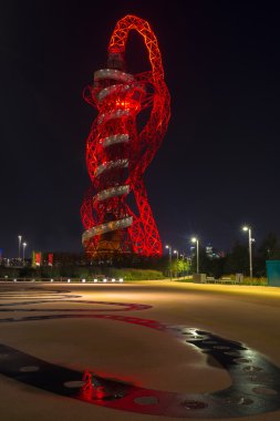 Night view of the Arcelormittal Orbit in Queen in Elizabeth Olympic Park - London, UK clipart
