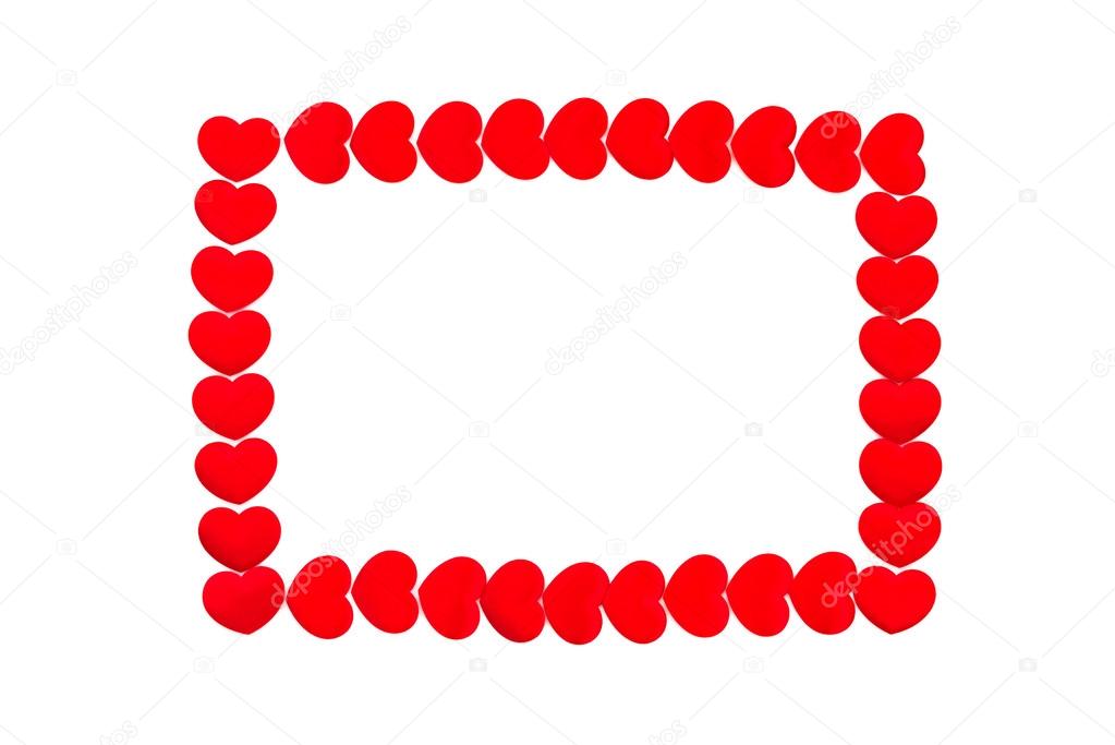 Red hearts border on white background