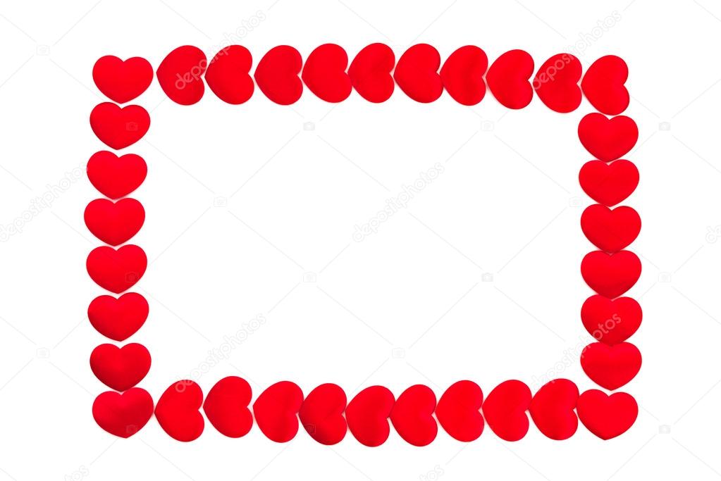 Red hearts border on white background