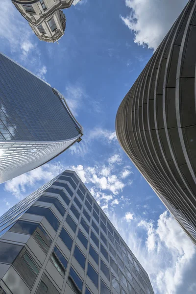 Modern skyscrapers in the City of London - upward view — Stock Photo, Image