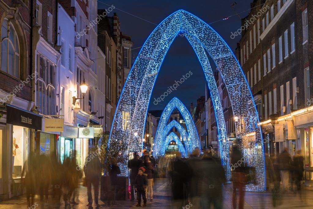 Christmas decorations on South Molton Street, in Mayfair in London