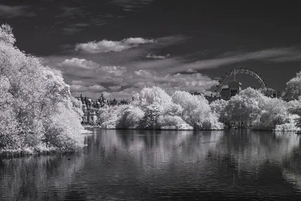 St James Park, Londres Reino Unido - Paisaje blanco y negro infrarrojo — Foto de Stock